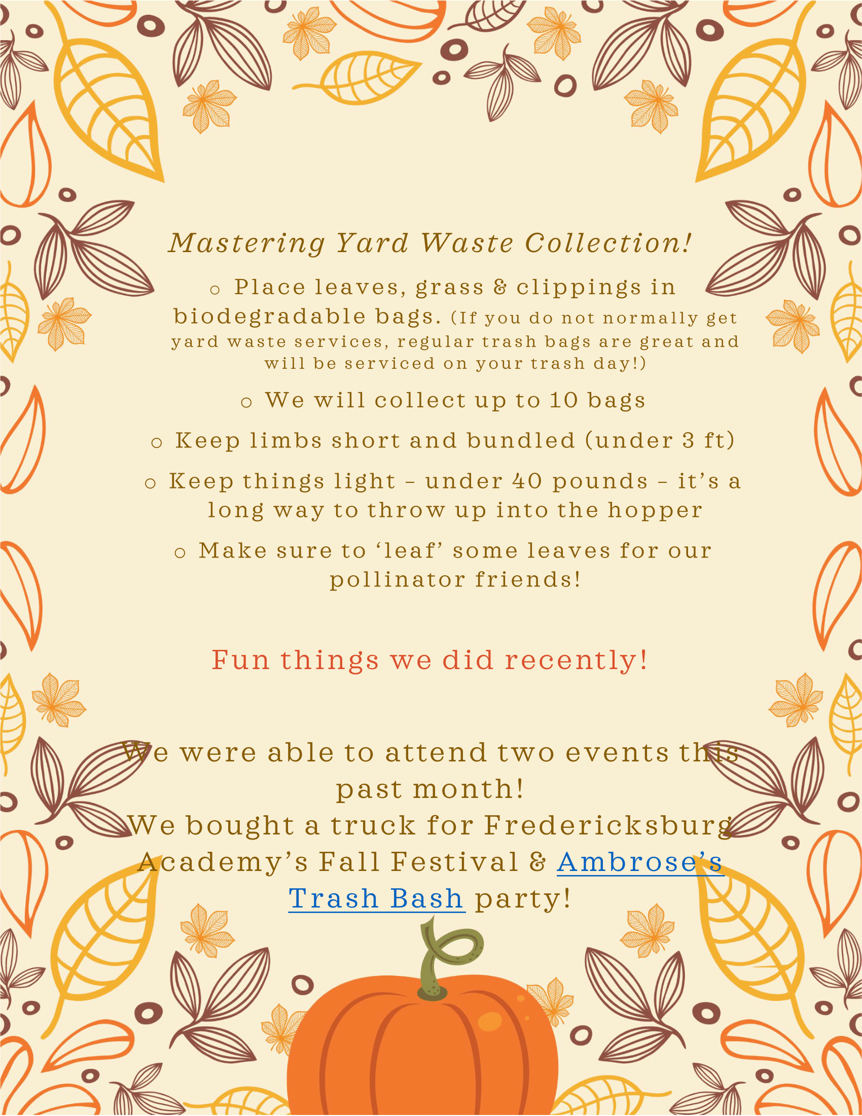 Fall Environmental Message GFL Environmental Fall Newsletter 2025 | Bowling Green, VA
