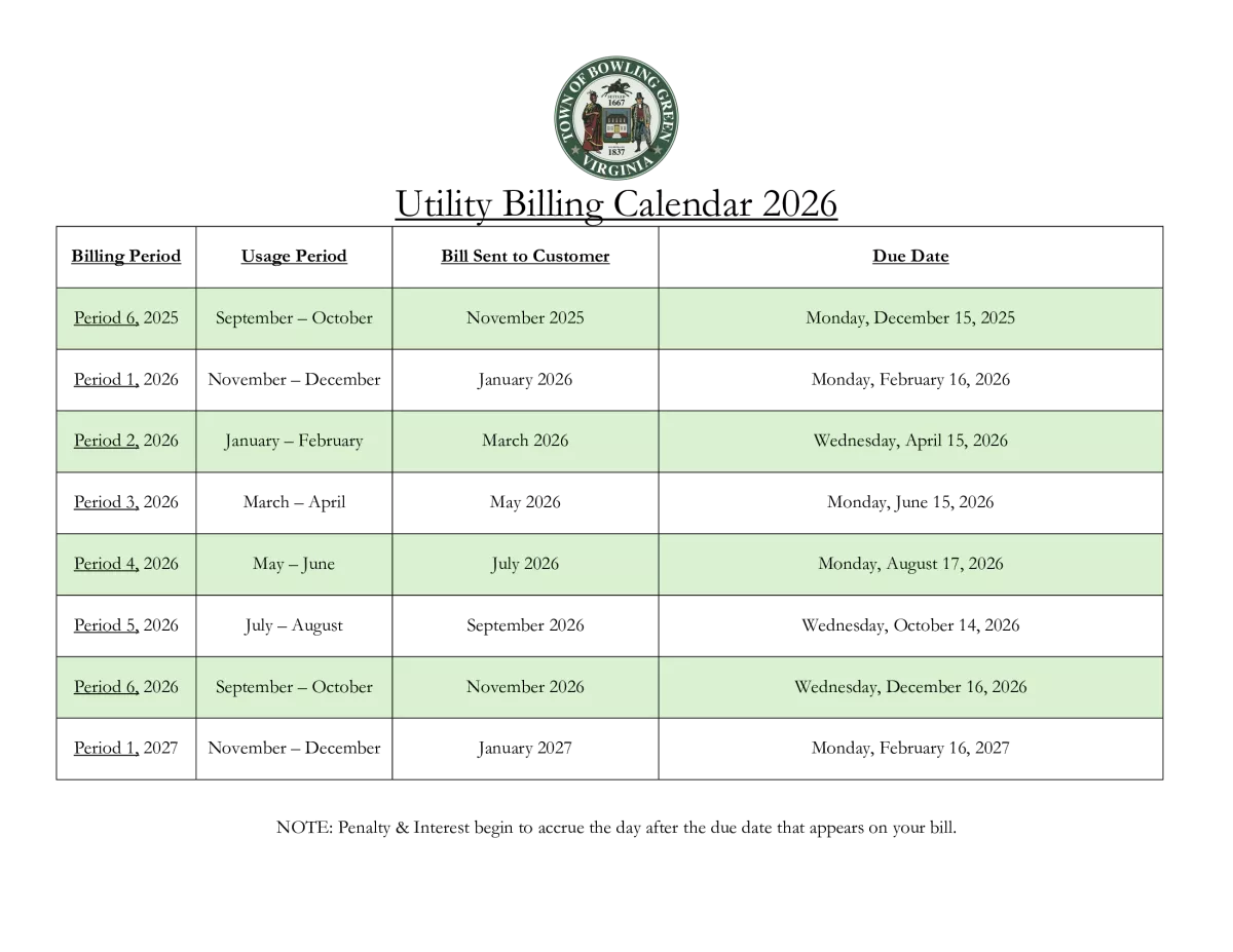 TOBG 2026 Utility Billing Calendar